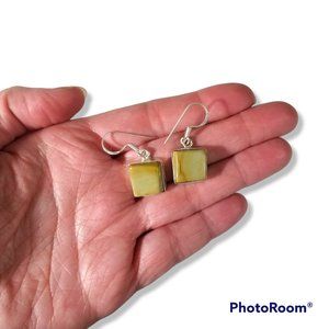 Natural Stone Drop/Dangle Earrings Square Cut Sterling Silver